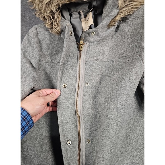 J.Crew Vail Faux Fur Trim Hooded Wool Blend Coat Womens 6 Grey E3931 - Picture 3 of 11